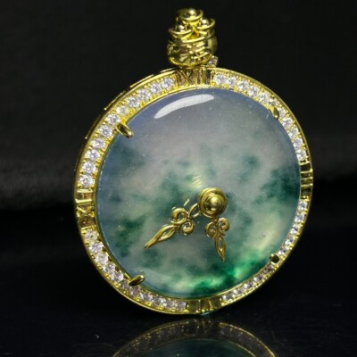 Certified Nature Ice Green jade Jadeite Bread safety Buckle Pendant&Necklace 平安扣