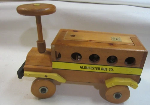GLOUCESTER CLASSIC WOOD TOY SCHOOL BUS HANDCRAFTED - RARE LARGE 24" LONG AS IS