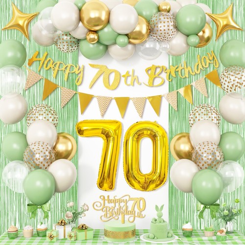 70th Birthday Decorations for Women Men Sage Green Gold 70th Birthday Balloon...