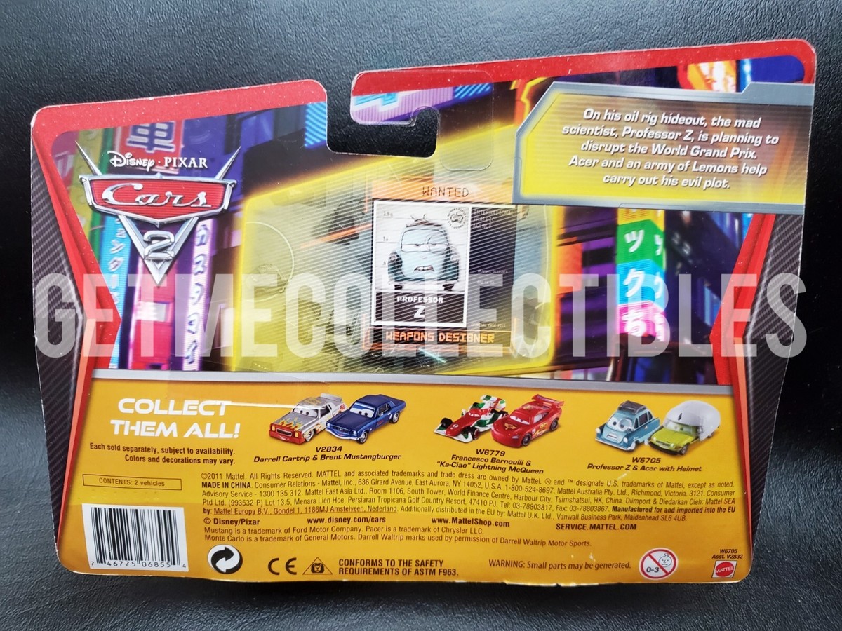 DISNEY PIXAR CARS PROFESSOR Z ACER WITH HELMET 2 PACK PC SAVE 6