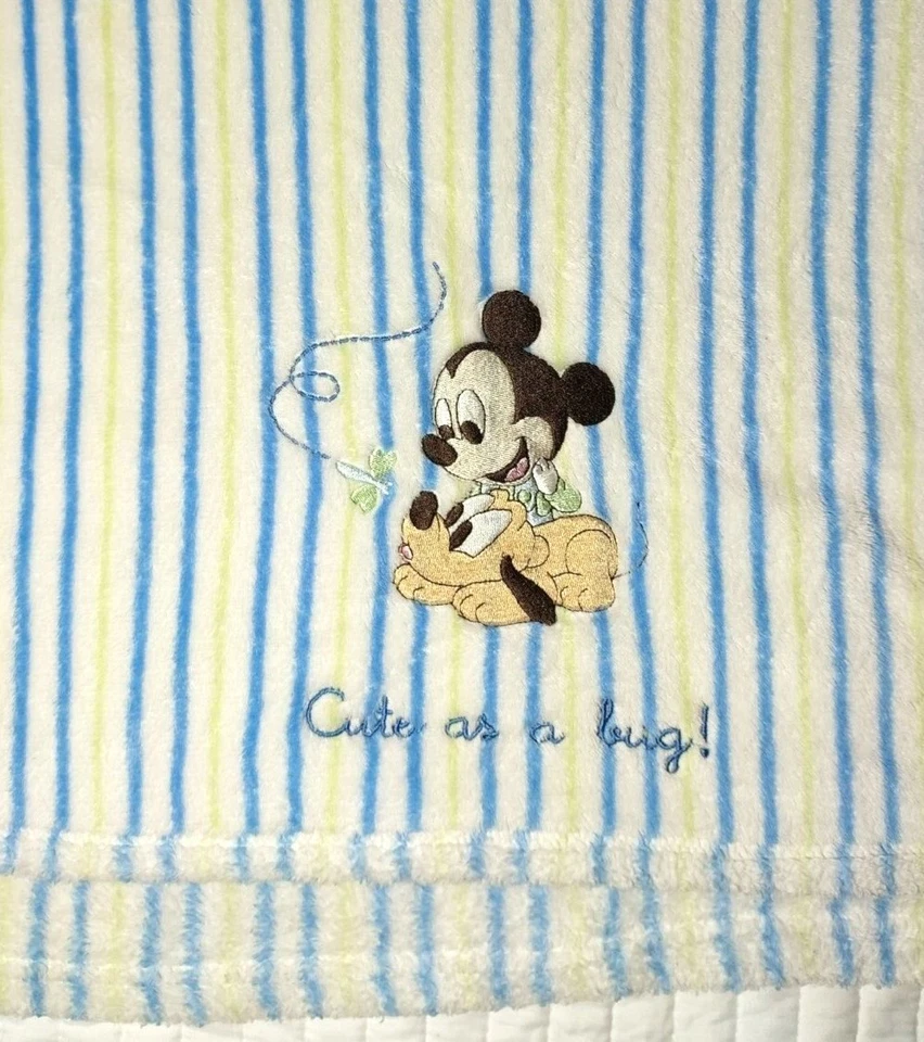 Manta Disney Bebé Linda Como Un Insecto Mickey Mouse Plutón Perro Azul Verde Raya Lovey Foto 3 de 4