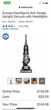 Eureka Dashsprint Anti-Tangle Upright Vacuum with Headlights open box , perfect
