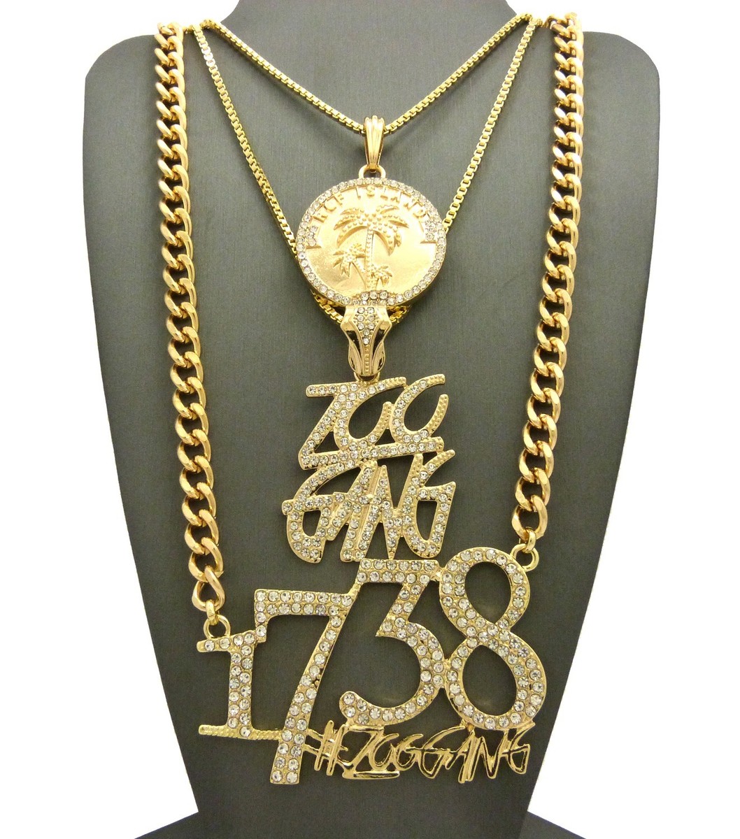 MENS ICED FETTY WAP 1738 ZOO GANG CHAIN SET CUBAN LINK ROPE