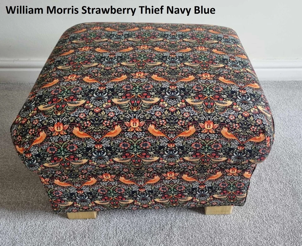 William Morris Strawberry Thief Fabric Footstool Pouffe Ochre Red Blue Green New - Image 3 of 4