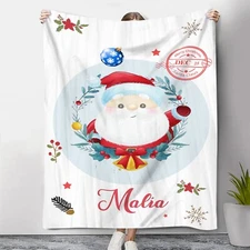 Personalized Santa Claus Flannel Blanket – Custom Name Holiday Throw