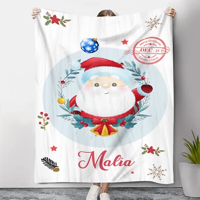 Personalized Santa Claus Flannel Blanket   Custom Name Holiday Throw