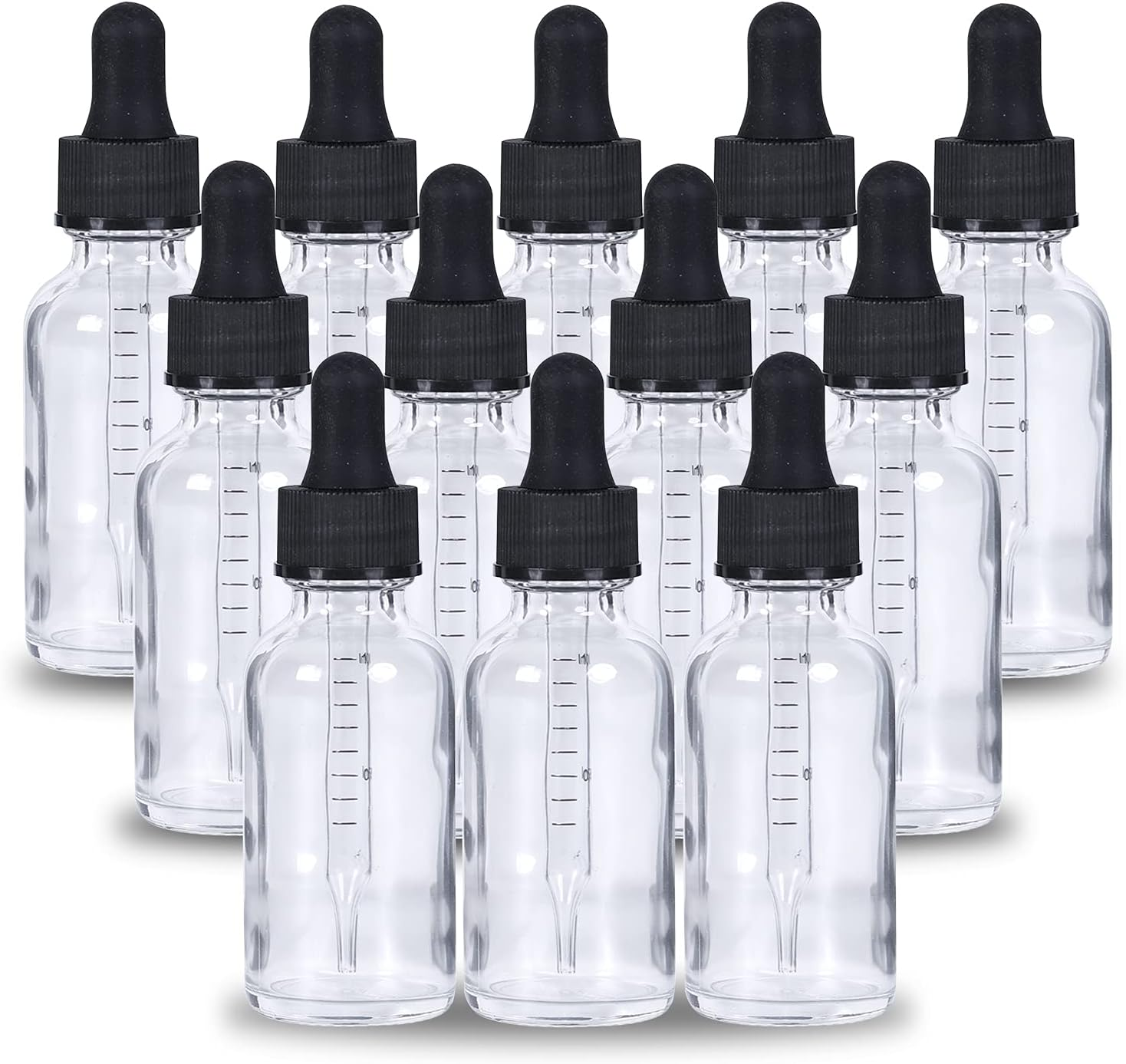 2 Oz Dropper Bottle 12 Pack Clear Glass Boston Bottles 60Ml with Eye Droppers B
