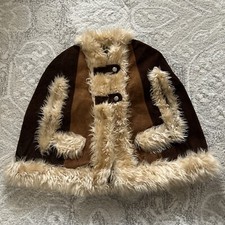 Vintage Girl  s Hippie Boho Suede And Faux Fur Cape