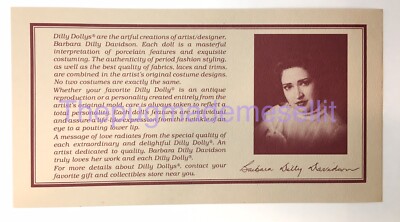 Dilly Dollys Barbara D Davidson Advertising Card Doll Collector Dolly Ephemera