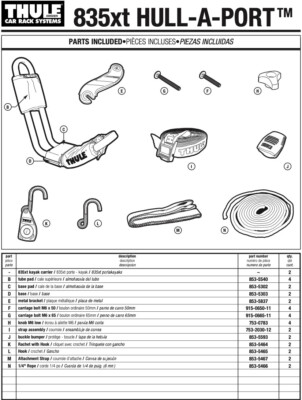 THULE Hull-A-Port 834/835/835XT Kayak Racks - REPLACEMENT PARTS