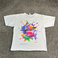 VINTAGE South Padre Island Shirt Womens XL White Neon Fish Texas Short Sleeve