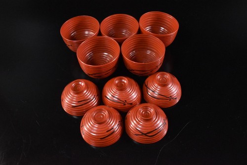 F9718: Japanese Wooden Lacquer ware Shapely TEA BOWL/dish of soup Bundle sale - Picture 7 of 9