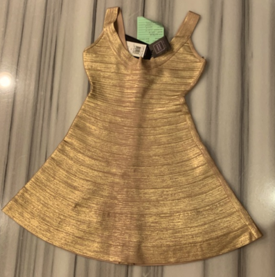 HERVE LEGER Gold Mini Dress, S, NWT | eBay