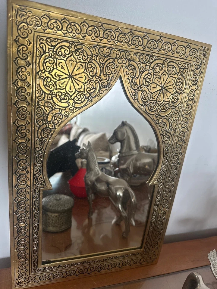 Amazigh tradicional hermoso espejo latón marroquí hecho a mano decoración de pared bonito gif Foto 3 de 4