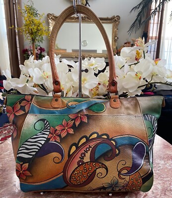 Anna By Anuschka Multicolor Floral Leather Large Tote Shoulder Handbag EUC!  $270