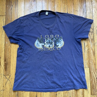 Vintage T-Shirt Mens 2XL Three Head Gray Wolf Graphic Tee Lobo iberico Shirt