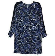 Banana Republic Dress 12 Petite 12P Lace Trim Sleeve Blue Black Print NWT Office