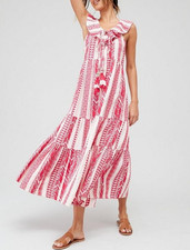 V by Very Frill Detail Jacquard Midi Resort Dress Ruffle Tiered Cotton M 273403