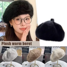Women Plush Berets Imitation Mink Fur Hat Solid Soft Fluffy Painter Hat Elegant◆