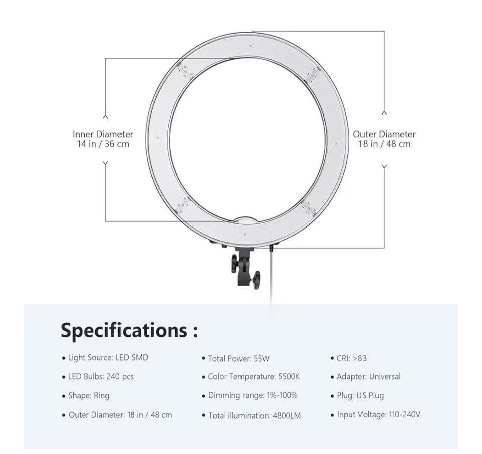Accesorios de luz de anillo NEEWER (soporte para teléfono inteligente con espejo y control remoto Bluetooth) Foto 3 de 4