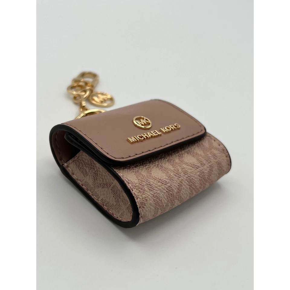 Michael Kors Signature MK Monograma Airpods Estuche Llavero Oro Rosa Bolso Dije Foto 3 de 4