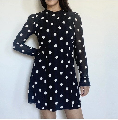 Reformation Black Fox Mini Dress in Polka Dots US4