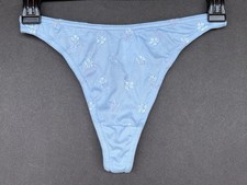 Warner s Y2K Vintage Embroidery Panty 6 M High Waist Thong Bikini Blue Underwear