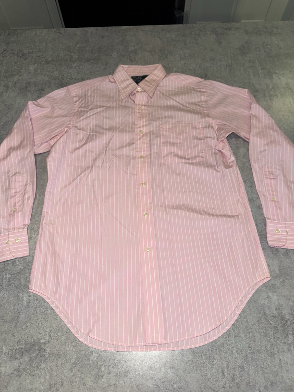 Polo Ralph Lauren Andrew Button Down Dress Shirt Mens 15 32-33 Pink White Stripe