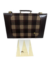 Vintage Aries Of Beverly Hills Backgammon Set Brown And Red Plaid COMPLETE