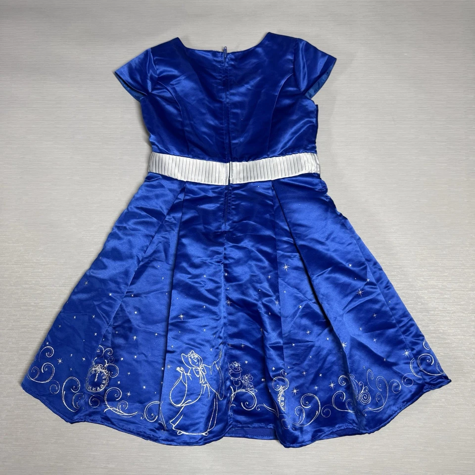 Disney Store Cenicienta Vestido de Fiesta Elegante Talla 9 10 Satinado Plisado Plata Gráficos Foto 3 de 4