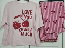 Sainsbury's TU Pink Love You Cherry Much Valentine Pyjamas Size Large 16 18