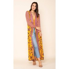New Anthropologie RAGA Daze in the Sun Kimono $135 SMALL Mustard Bohemian Floral