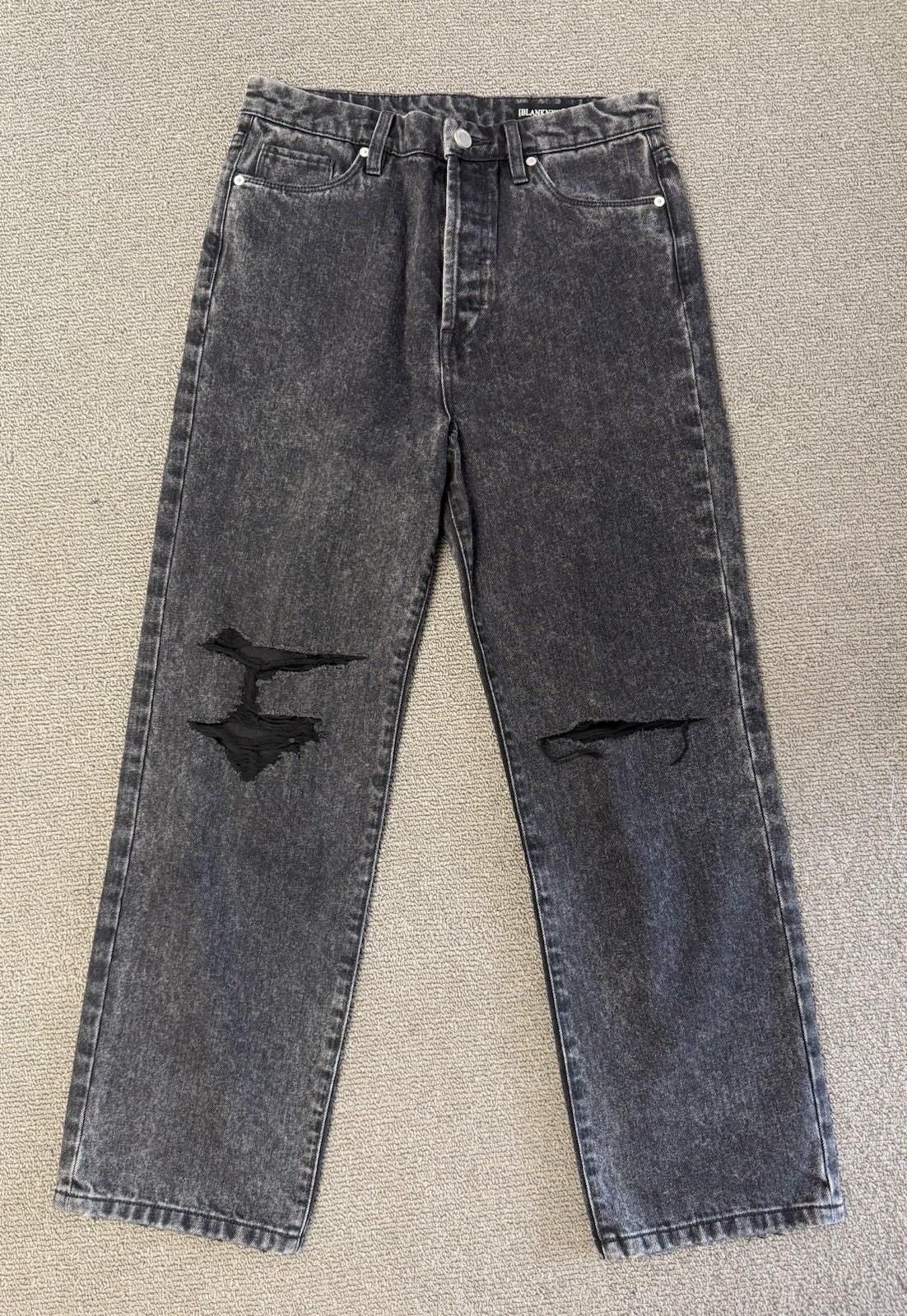 [BLANKNYC] Black Acid Wash Distressed High Rise Straight Leg Jeans Size 27