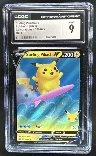 2021 Pokemon SWSH Celebrations Surfing Pikachu V #008/025 CGC 9