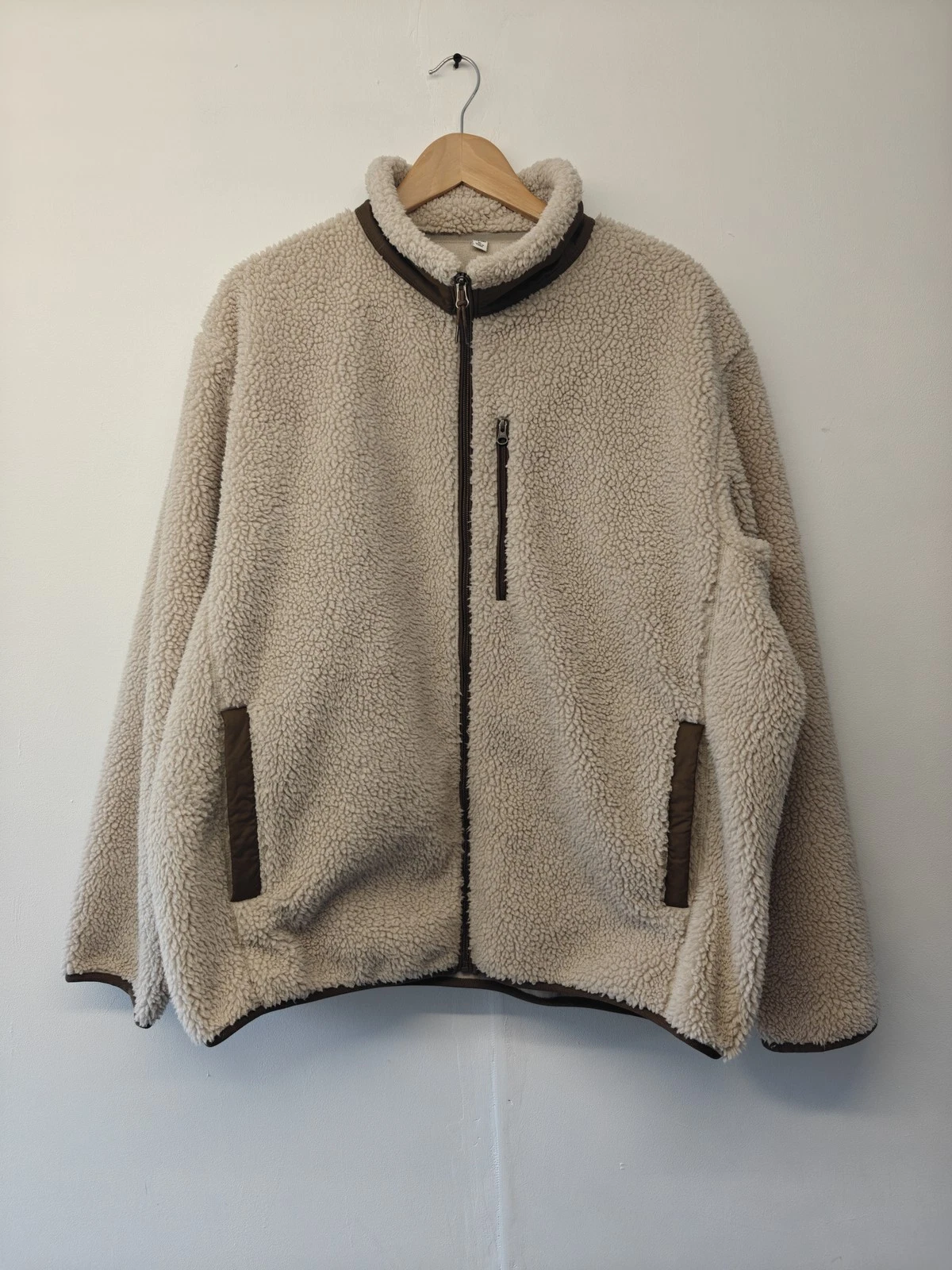 Uniqlo Fleece Jacket Unisex XL Full Zip Outdoor Coat, Beige