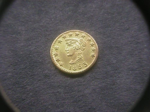 1853 Round Liberty Head California Gold 1/4 Token/Coin: 1/4 CALIF. GOLD on back