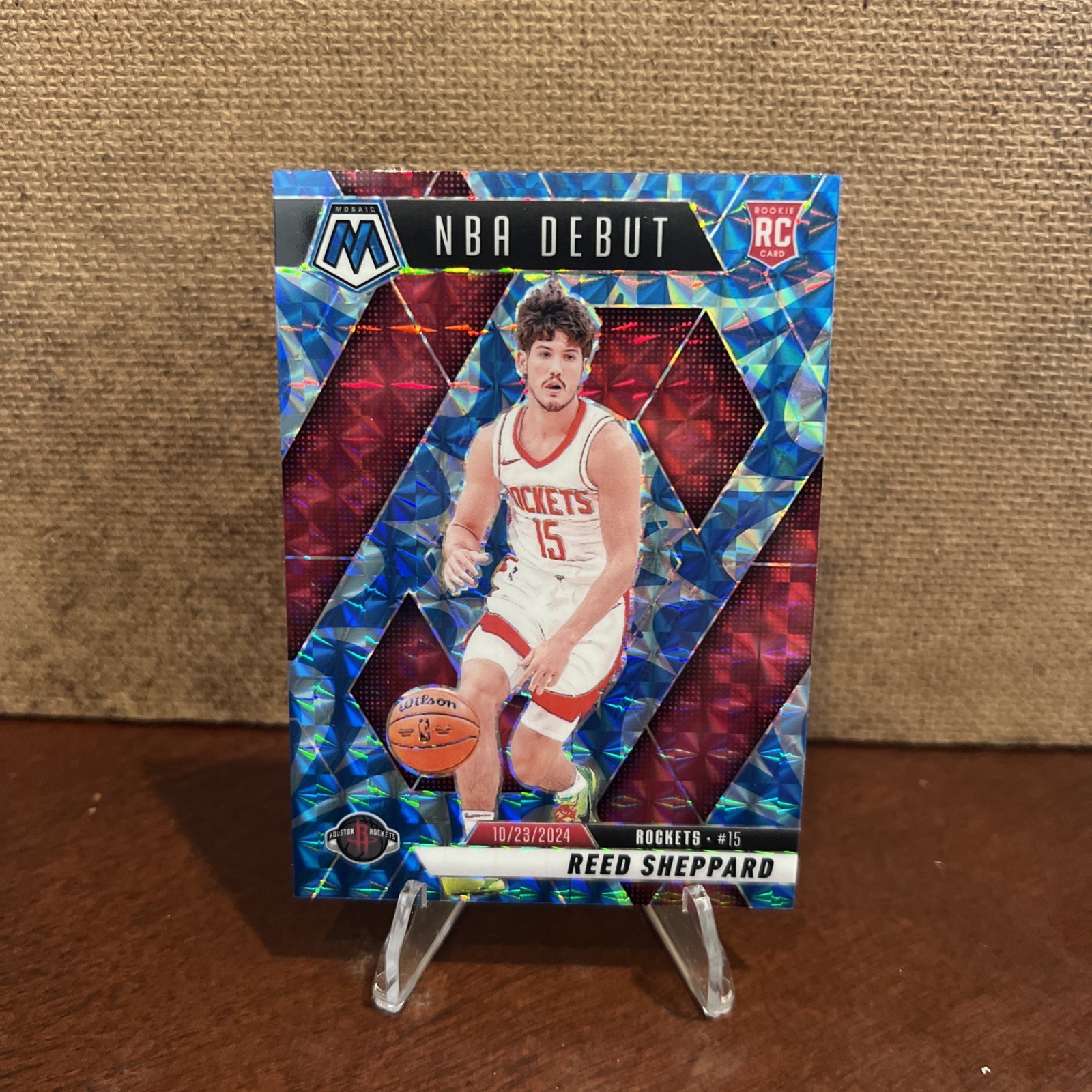 2024-25 Panini Mosaic - NBA Debut Reed Sheppard #252 Reactive Blue Mosaic Prizm
