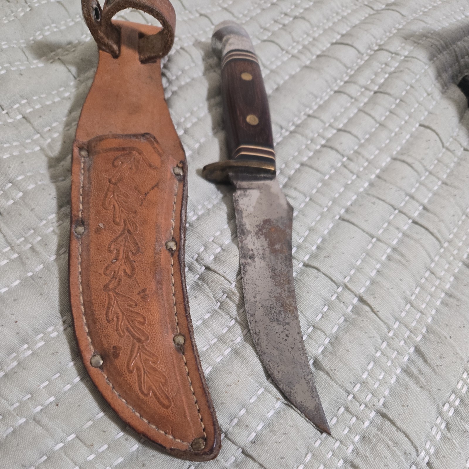 Vintage Western Cutlery USA W36 Hunting Knife w/ Leather Sheath 9" #6G
