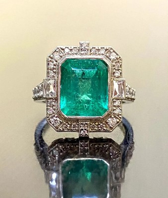 Vintage Art Deco Stil Lab Created Smaragd Verlobungsring 14K Weißgold Finish