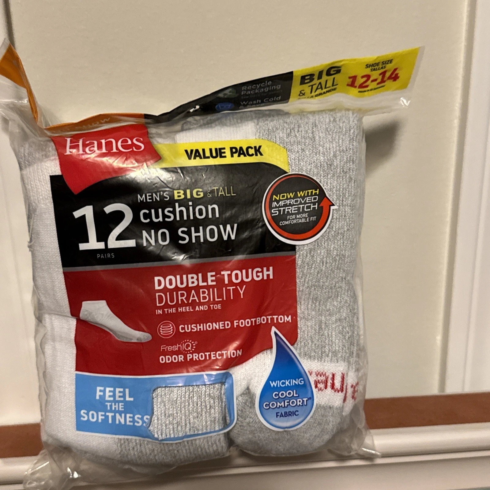 Hanes Men's Cushion No Show Socks 12 Pairs Size 12 to 14 New