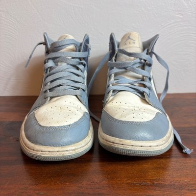 Air Jordan 1 Mid Light Smoke Grey White Blue Womens Sneakers BQ6472 140 Sz 10
