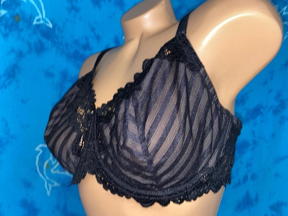 Sujetador Lunaire 15211 Negro Rayas Caprichoso Barbados Encaje Con Aros Busto Completo 40D Foto 3 de 4
