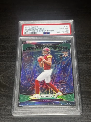 Panini 2024 Prizm Jayden Daniels Fireworks Green Prizm #24 PSA 10 Commanders NFL