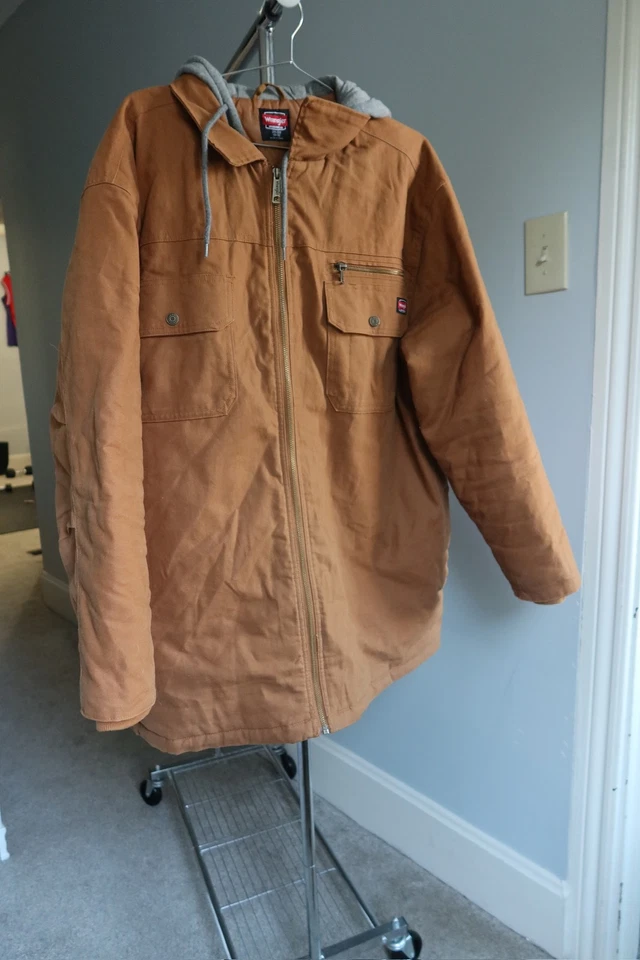 Wrangler Workwear Men's 2XL Brown Canvas Hooded Full Zip Jacket Coat - Image 2 of 4