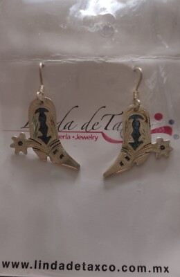 Linda De Taxco Silver & Turquoise Cowgirl Boot earrings New in Original package