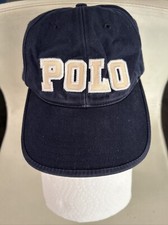 Vintage Polo Ralph Lauren Navy Blue Strapback Spell Out 90s Hat Cap