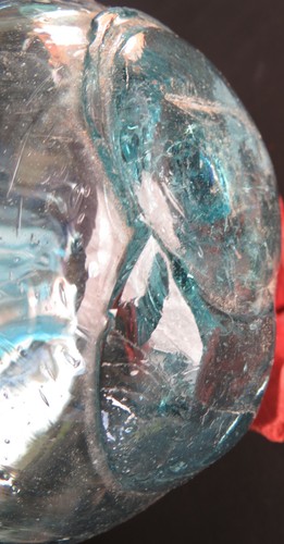 JAPANISCHE GLAS FISCHEN SCHWIMMER 4" Aquamarin mit Patch & Siegel Blasen Antik USA BZ