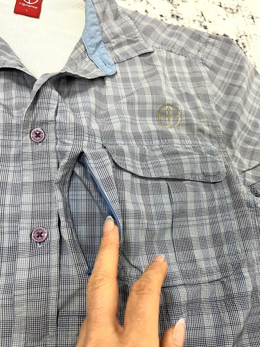 Vigilante Mens Shirt Blue Short Sleeve Button Up Outdoor Camping Hiking Pocket L - Picture 5 of 11