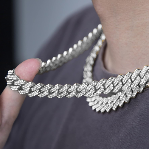 Cuban Chain Necklaces Silver/Gold Cuban Link Chains Mens Iced Out Miami Bling...