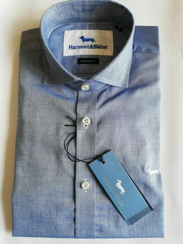 Camicia azzurra vestibilità narrow fit in cotone HARMONT \u0026 BLAINE uomo |  eBay